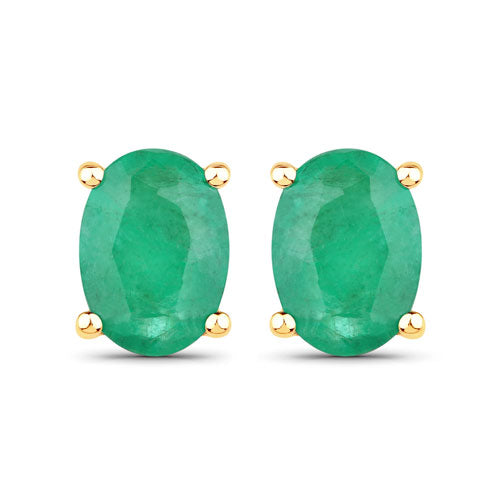 1.44ct Zambian emerald oval-cut stud earrings in 10K yellow gold, four-prong setting on Tampa Home & Garden Store