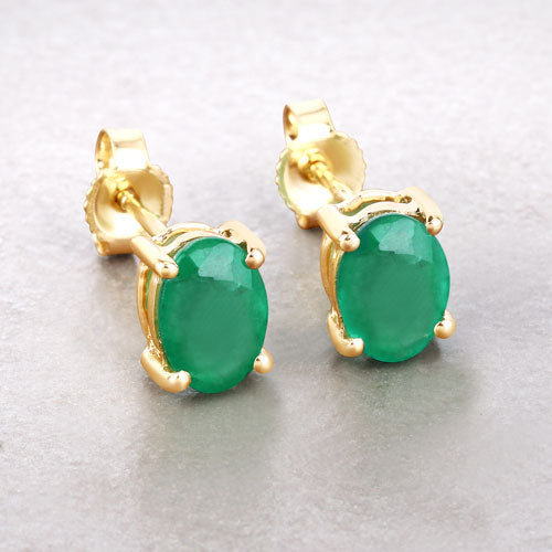 Pair of 10K yellow gold emerald stud earrings with oval green Zambian emeralds by Bids.com on Tampa Home & Garden Store