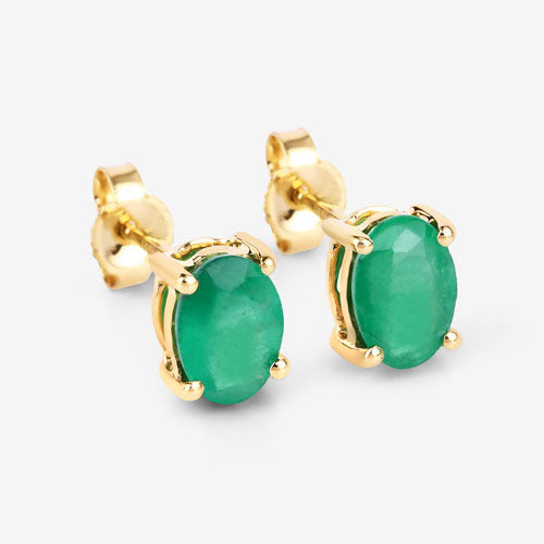 Emerald stud earrings in 10K yellow gold with Zambian emeralds, butterfly backs pair on Tampa Home & Garden Store