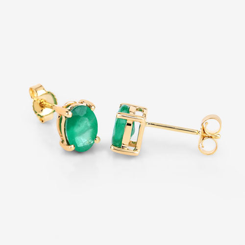 Emerald stud earrings, 1.44ct Zambian emeralds in 10K yellow gold, pair on Tampa Home & Garden Store