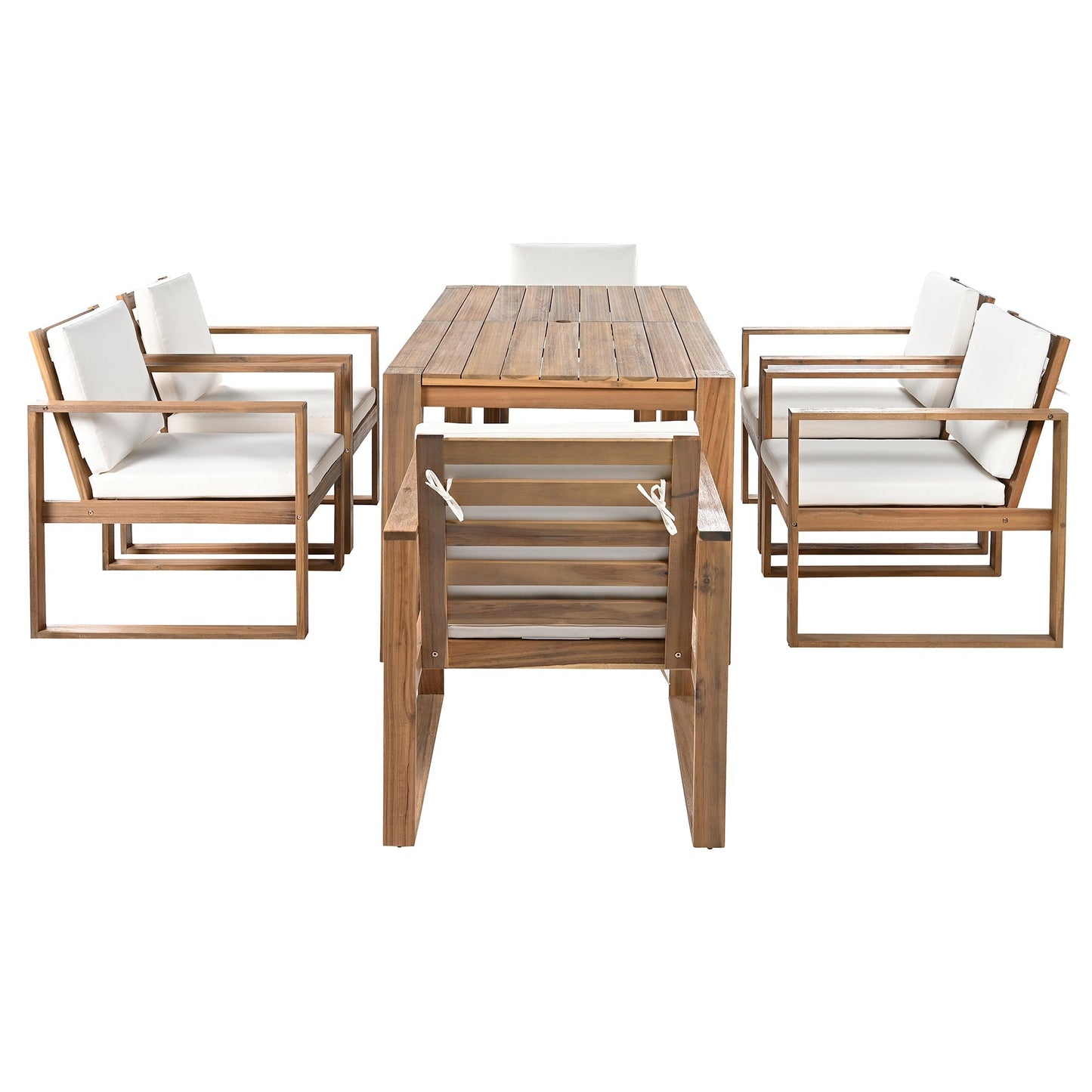 Trexm 7 Piece Acacia Patio Table and 6 Chairs Set