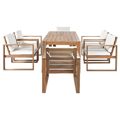 Trexm 7 Piece Acacia Patio Table and 6 Chairs Set