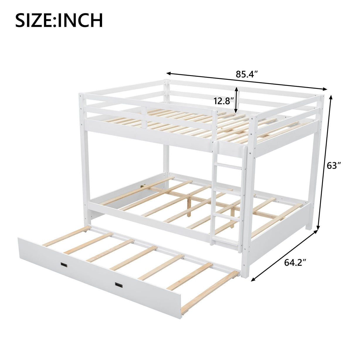Sturdy bunk bed with ladder in white wood frame HouseOfZazla, slatted beds on Tampa Home & Garden Store