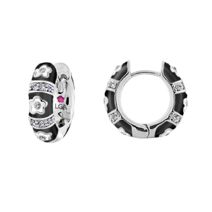 Daisy Love Earrings Huggie, black enamel hoop with flower and crystals by Lauren G Adams on Tampa Home & Garden Store