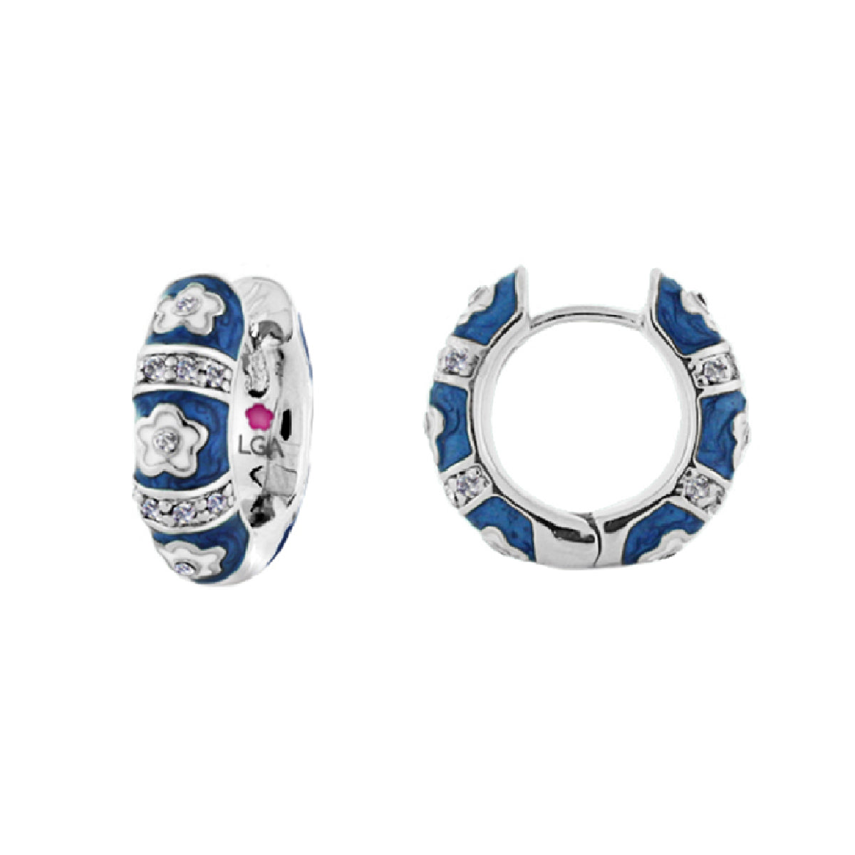 Daisy Love Earrings Pair Petite Huggie blue enamel hoops with daisies by Lauren G Adams on Tampa Home & Garden Store
