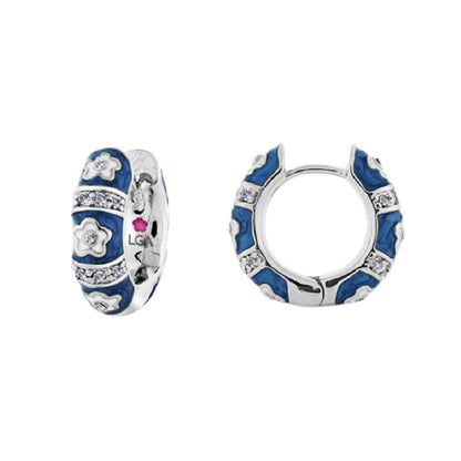 Daisy Love Earrings Pair Petite Huggie blue enamel hoops with daisies by Lauren G Adams on Tampa Home & Garden Store