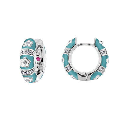 Daisy Love Petite Huggie Earrings turquoise enamel daisies and crystals by Lauren G Adams pair on Tampa Home & Garden Store