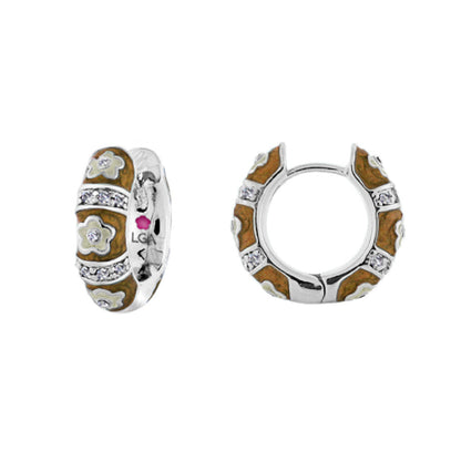 Daisy Love Earrings — Petite Huggie, hoops with brown enamel inlays and daisy accents on Tampa Home & Garden Store