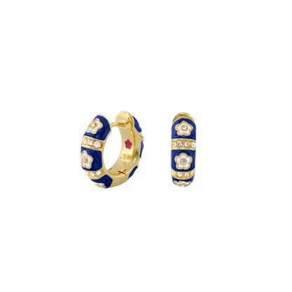 Daisy Love Earrings — Petite Huggie blue hoops with white flowers on Tampa Home & Garden Store