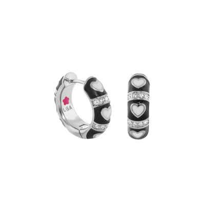 Lots of Love Earrings by Lauren G Adams black enamel hoops with hearts and crystals on Tampa Home & Garden Store
