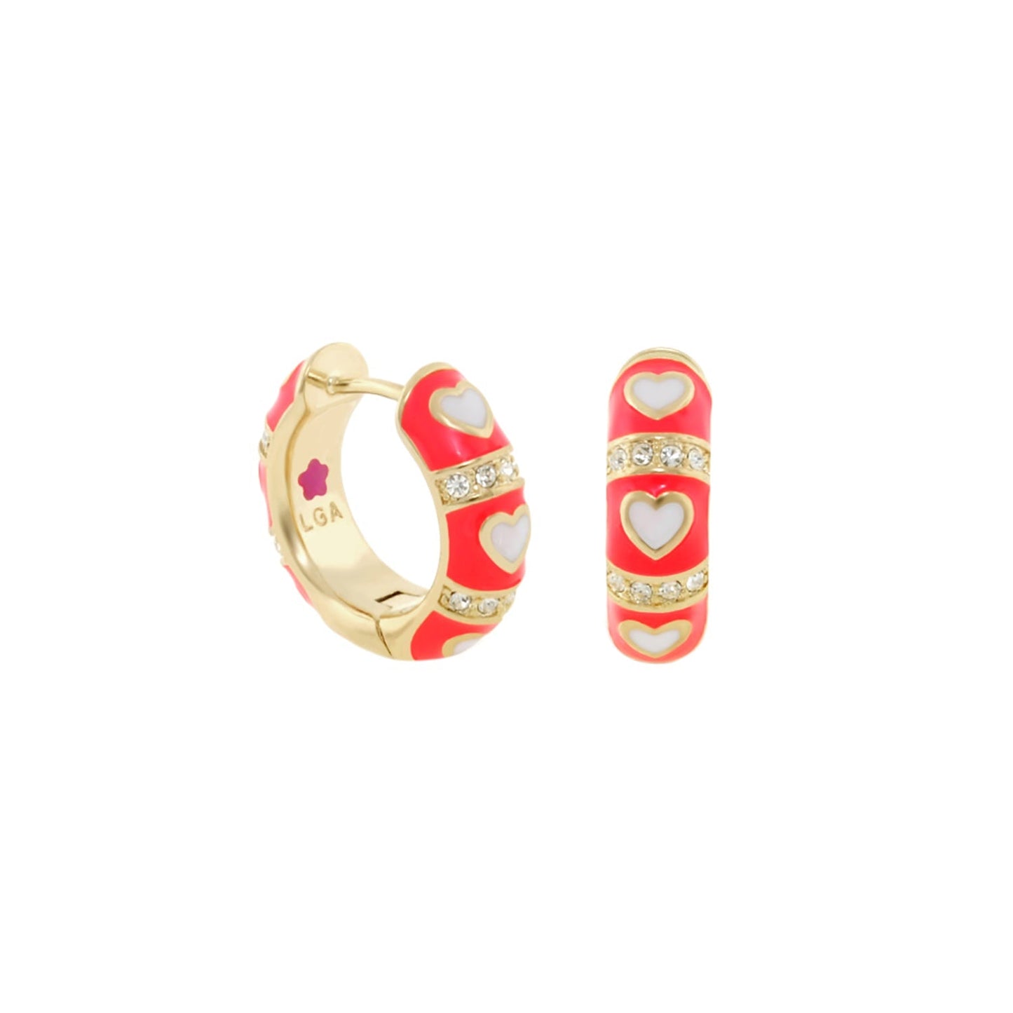 Lots of Love earrings red enamel hoops with white hearts and rhinestone bands by Lauren G Adams on Tampa Home & Garden Store