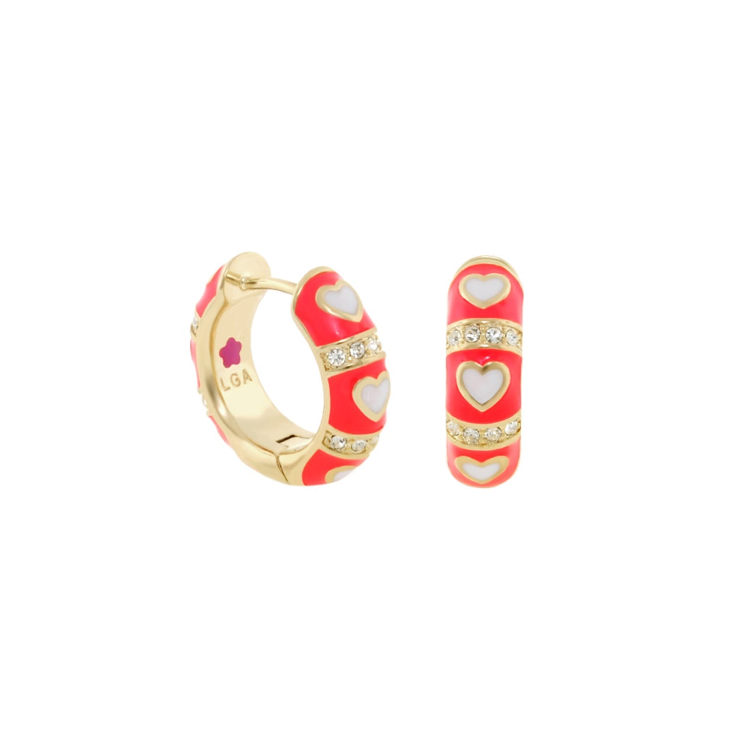 Lots of Love earrings red enamel hoops with white hearts and rhinestone bands by Lauren G Adams on Tampa Home & Garden Store