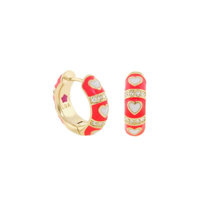 Lots of Love earrings red enamel hoops with white hearts and rhinestone bands by Lauren G Adams on Tampa Home & Garden Store