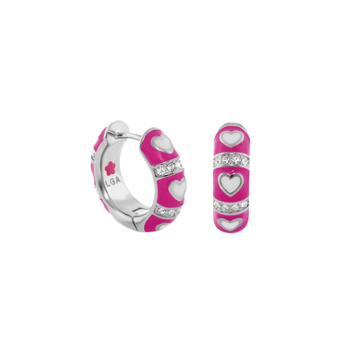 Lots of Love Earrings LGA pink enamel heart hoops with crystals (2 pcs) on Tampa Home & Garden Store