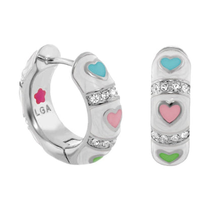 Lots of Love earrings by Lauren G Adams, silver hoop with pastel enamel hearts and crystals on Tampa Home & Garden Store