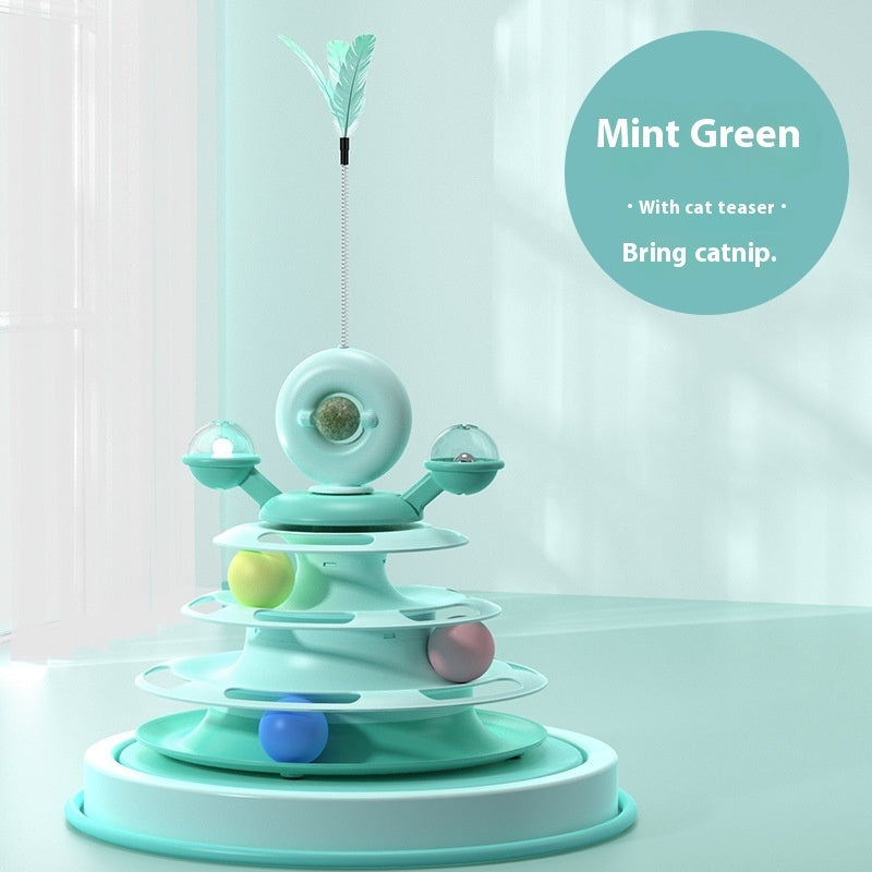 Mint green 4-level cat toy tower with disc tracks and rolling balls by Sell My Stuff on Tampa Home & Garden Store