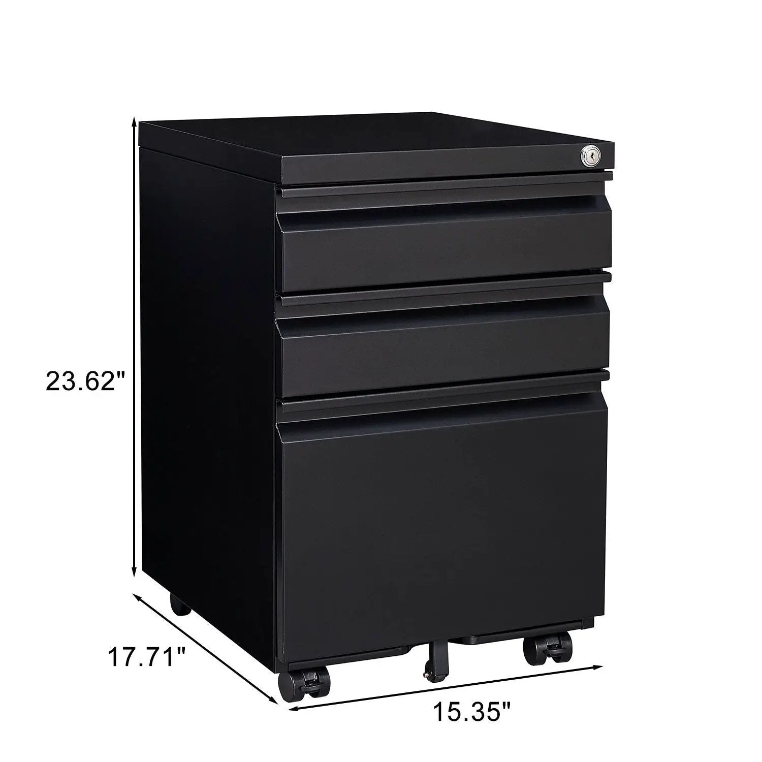 Contemporary 3-Drawer Filing Cabinet in black metal with lock and casters Unique Piece on Tampa Home & Garden Store