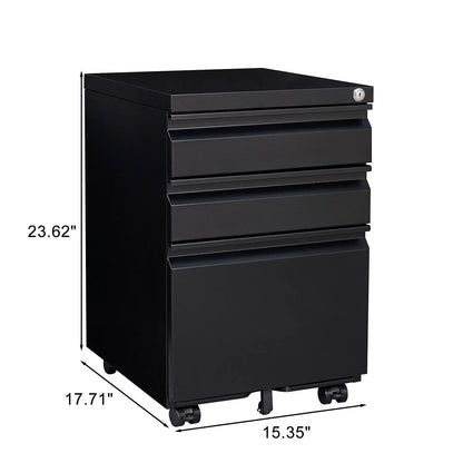 Contemporary 3-Drawer Filing Cabinet in black metal with lock and casters Unique Piece on Tampa Home & Garden Store