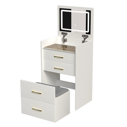 Compact 3 in 1 Vanity Desk with Open Mirror