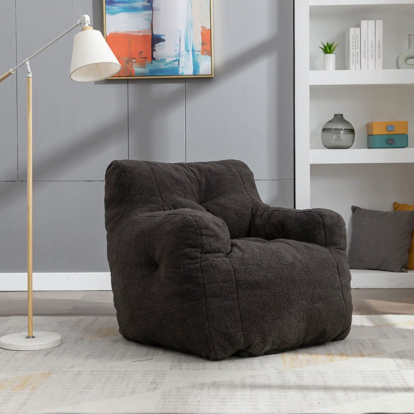 Soft Teddy Fabric Bean Bag Chair With Tufted Foam