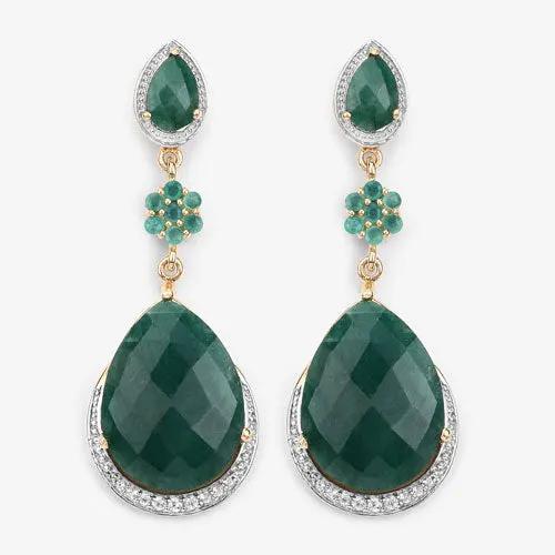 Earrings Bids.com dyed emerald & white topaz drop, sterling silver, green stones, 2pc on Tampa Home & Garden Store