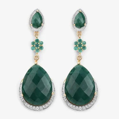 Earrings Bids.com dyed emerald & white topaz drop, sterling silver, green stones, 2pc on Tampa Home & Garden Store
