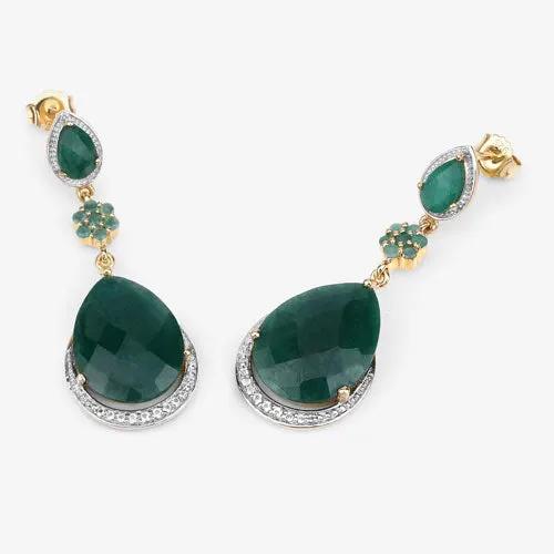 Earrings: pair of 22.70ct dyed emerald and white topaz in .925 Sterling Silver; teardrop halos on Tampa Home & Garden Store