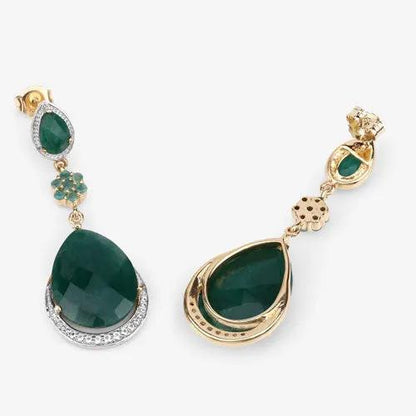 Pair of Bids.com earrings with dyed emerald and white topaz in .925 sterling silver gold-tone on Tampa Home & Garden Store