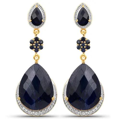 Drop earrings: sapphires, white topaz halo, sapphire cluster, sterling silver with gold-tone on Tampa Home & Garden Store