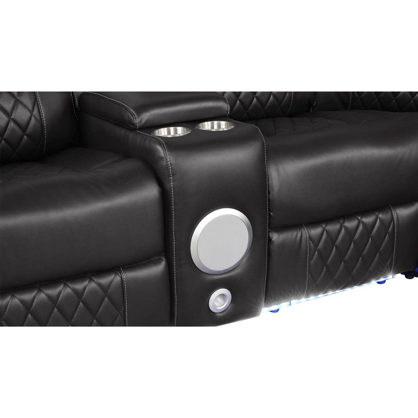 Lacrosse Power Reclining Sectional Sofa by HouseOfZazla black leather with cup-holder console on Tampa Home & Garden Store