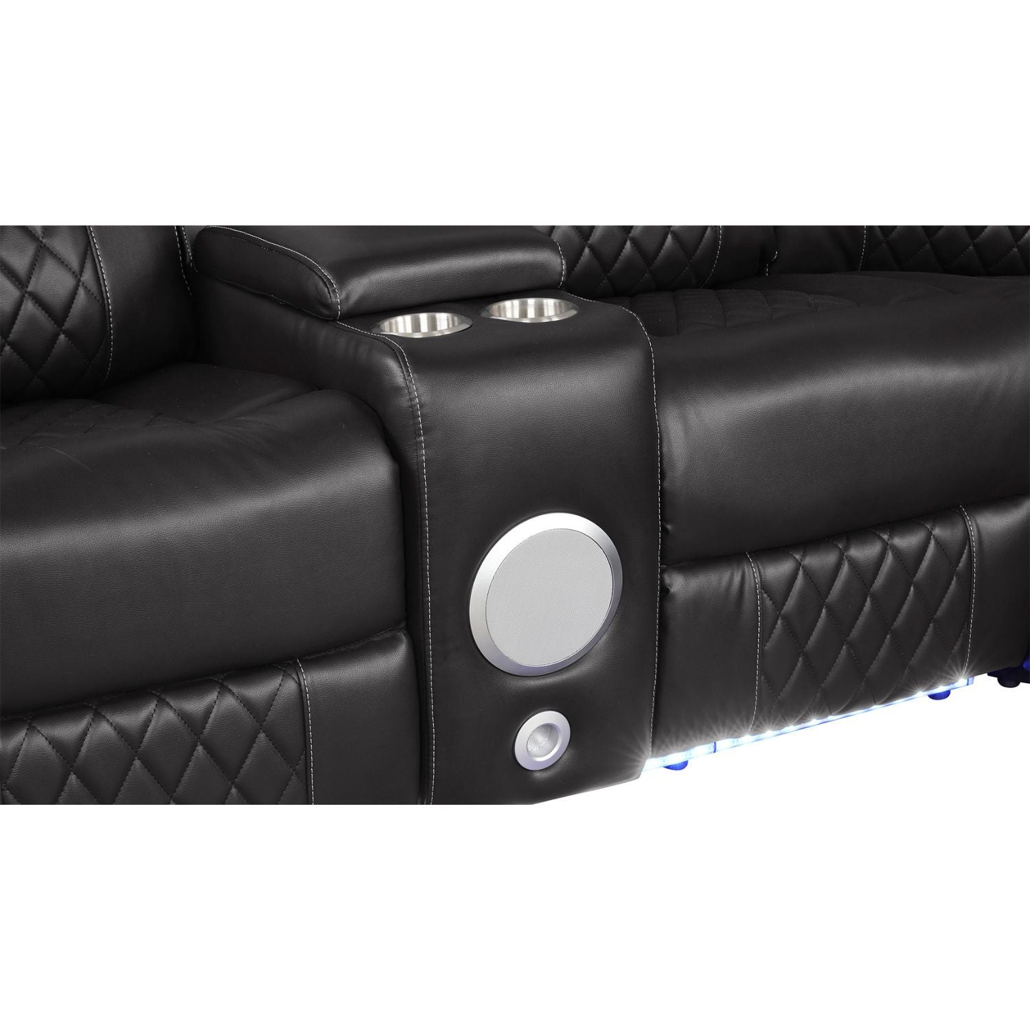 Lacrosse Power Reclining Sectional Sofa by HouseOfZazla black leather with cup-holder console on Tampa Home & Garden Store