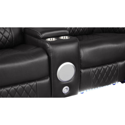 Lacrosse Power Reclining Sectional Sofa by HouseOfZazla black leather with cup-holder console on Tampa Home & Garden Store