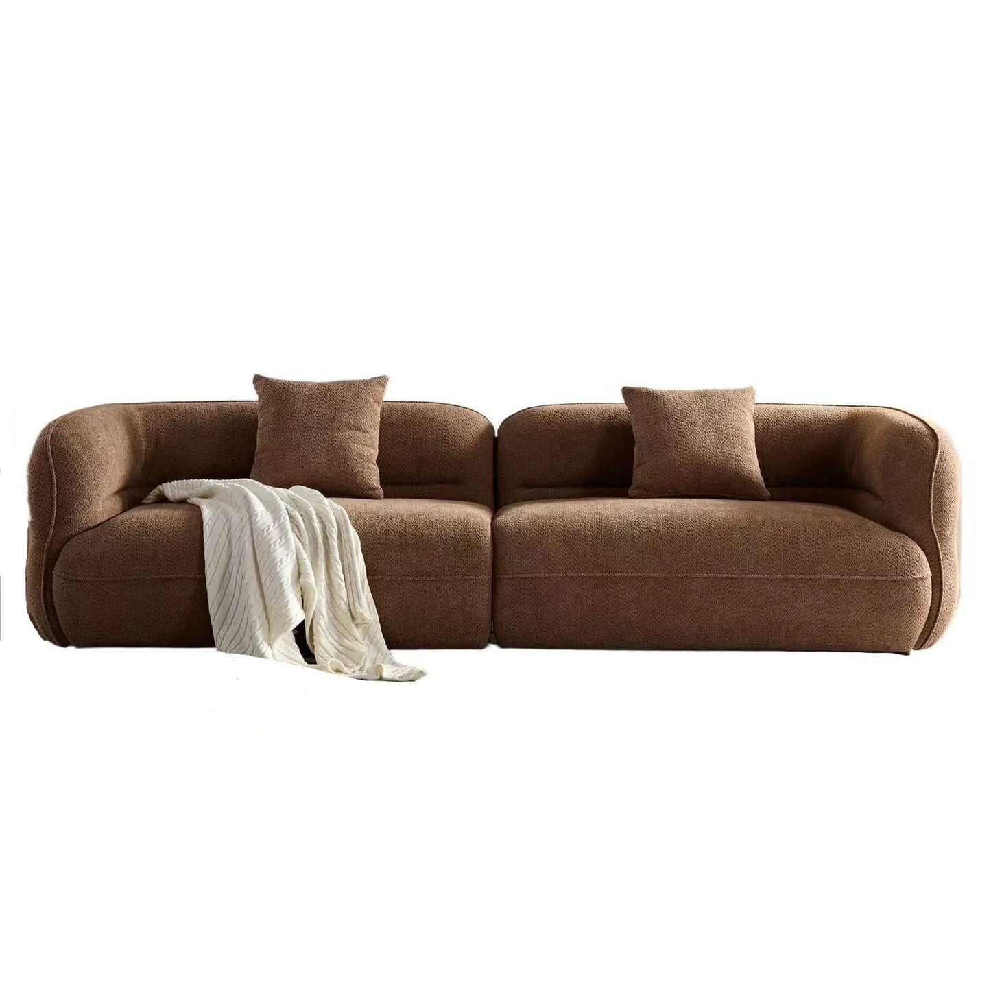 Brown fabric sectional sofa with two back cushions and a white throw on Tampa Home & Garden Store