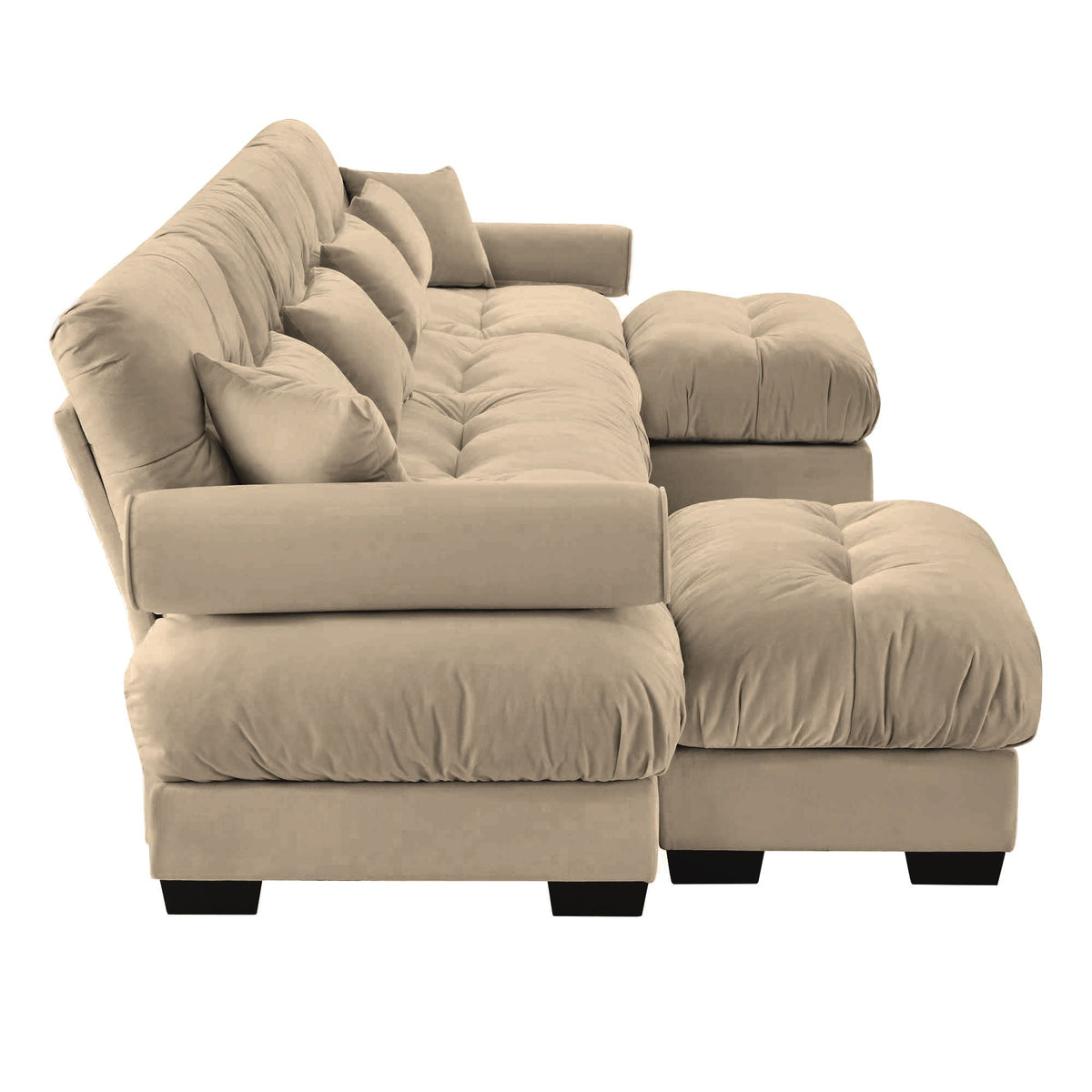 Modern Sectional Sofa with Ottoman in tan fabric, round bolster arms, set by HouseOfZazla on Tampa Home & Garden Store