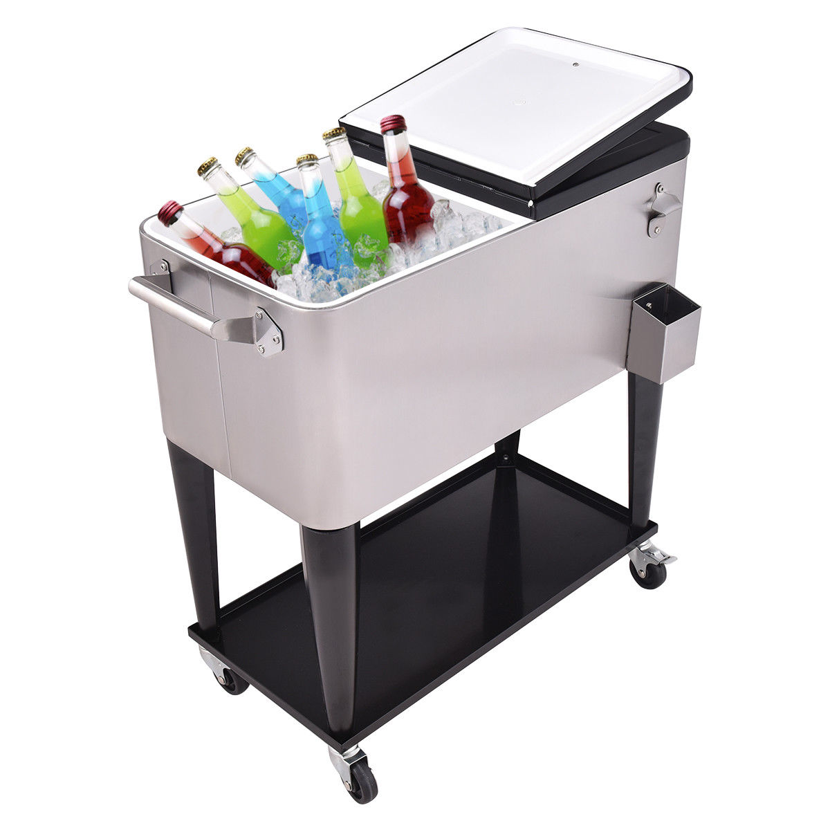 80 Quart Patio Rolling Stainless Steel Ice Beverage Cooler GemGear with wheels on Tampa Home & Garden Store