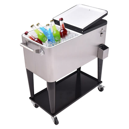 80 Quart Patio Rolling Stainless Steel Ice Beverage Cooler GemGear with wheels on Tampa Home & Garden Store