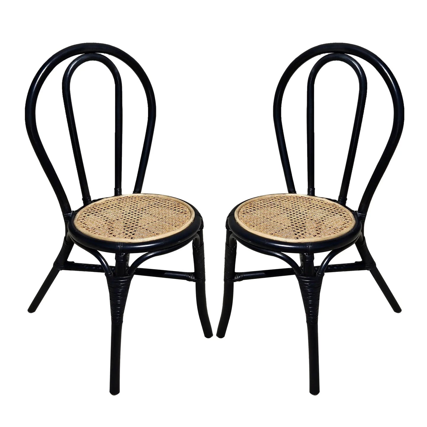 Rattan dining chairs set of 2 with black frames and cane seats on Tampa Home & Garden Store