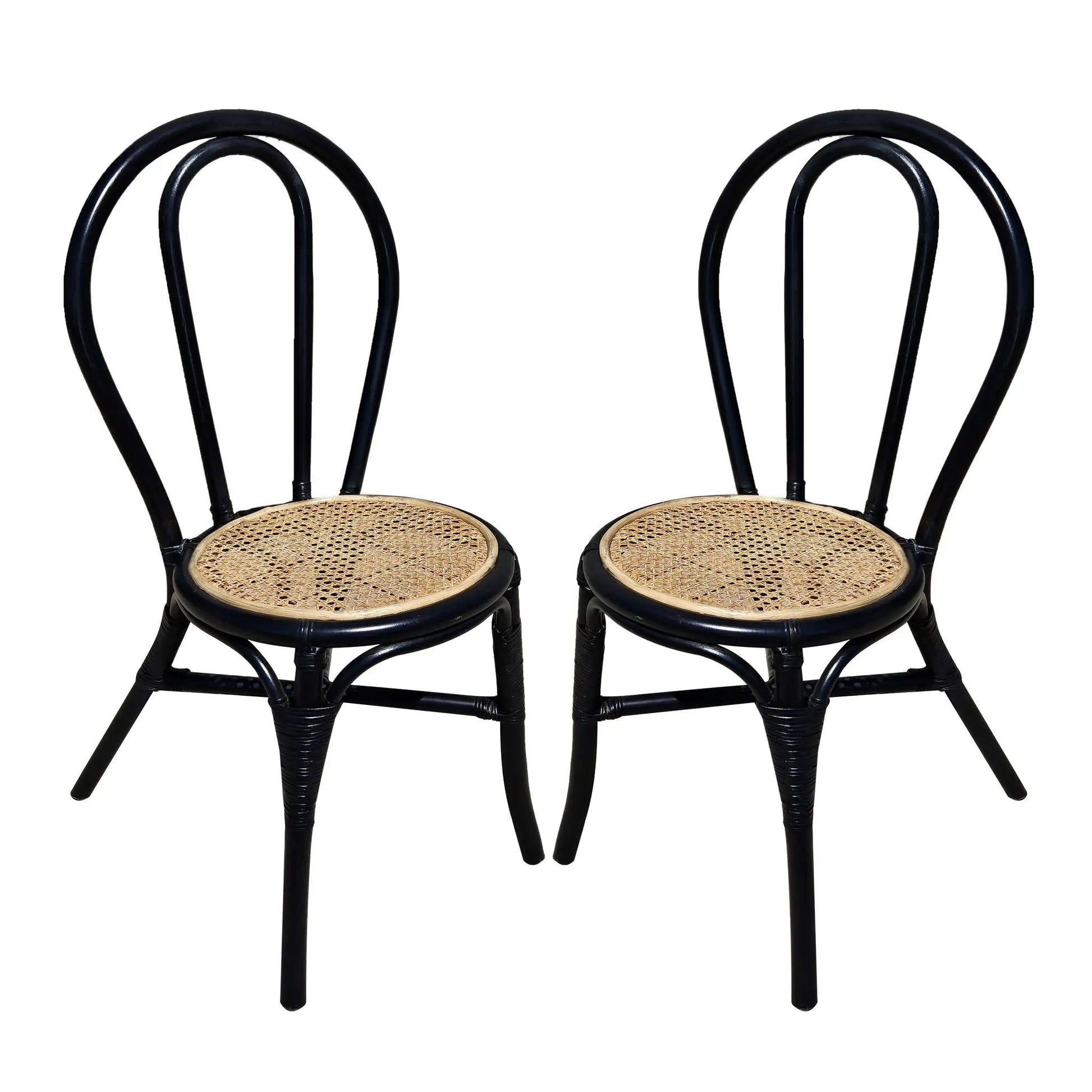 Rattan dining chairs set of 2 with black frames and cane seats on Tampa Home & Garden Store