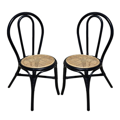 Rattan dining chairs set of 2 with black frames and cane seats on Tampa Home & Garden Store
