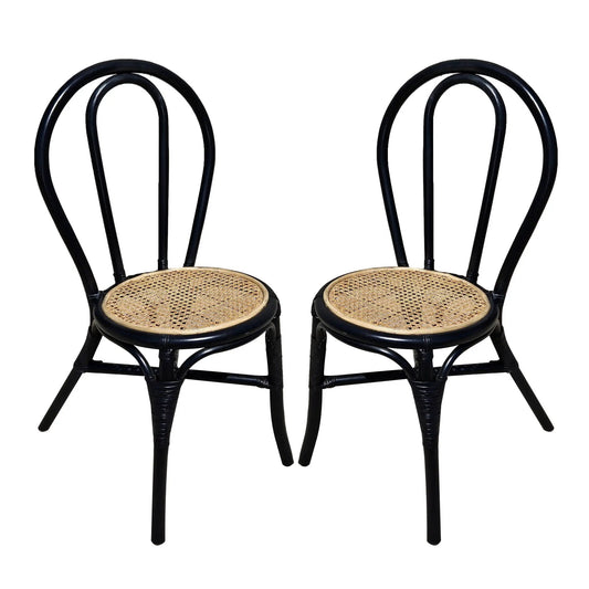 Rattan dining chairs set of 2 with black frames and cane seats on Tampa Home & Garden Store
