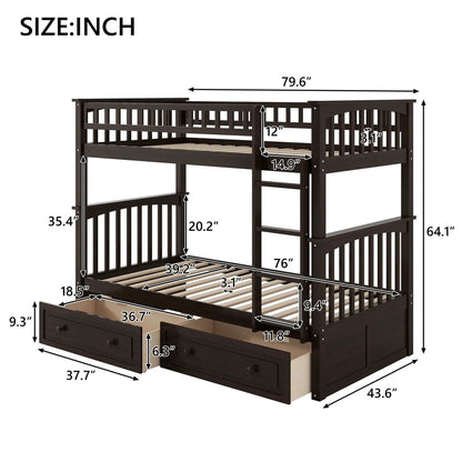 Bunk bed with drawers in dark wood finish, convertible design by Unique Piece Furniture on Tampa Home & Garden Store