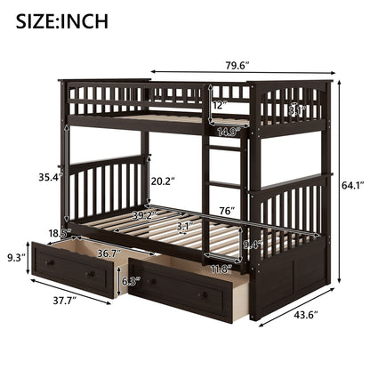 Bunk bed by HouseOfZazla dark espresso twin-over-twin ladder under-bed drawers convertible on Tampa Home & Garden Store