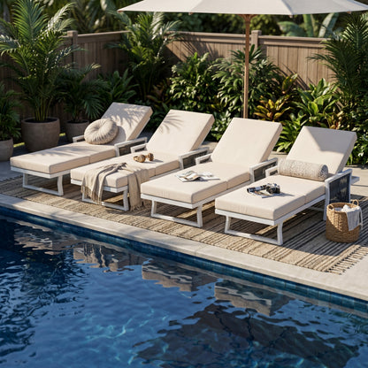 White Iron Outdoor Chaise Lounge and Cushion