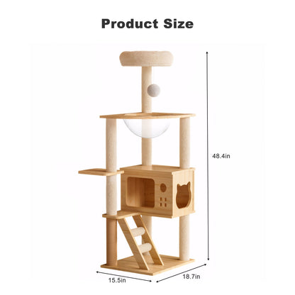 HouseOfZazla Modern Cat Tower wooden cat tree with sisal posts and top perch natural on Tampa Home & Garden Store