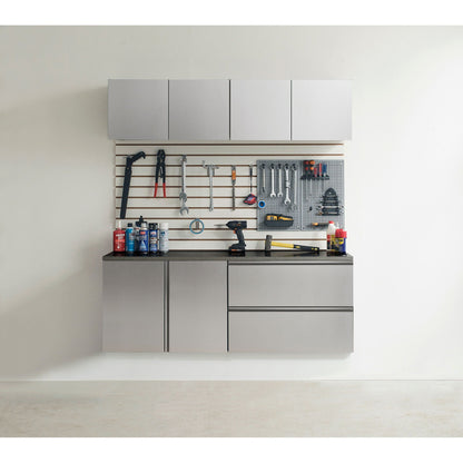 Metallic gray garage cabinet set by HouseOfZazla with deep storage, 4 doors on Tampa Home & Garden Store