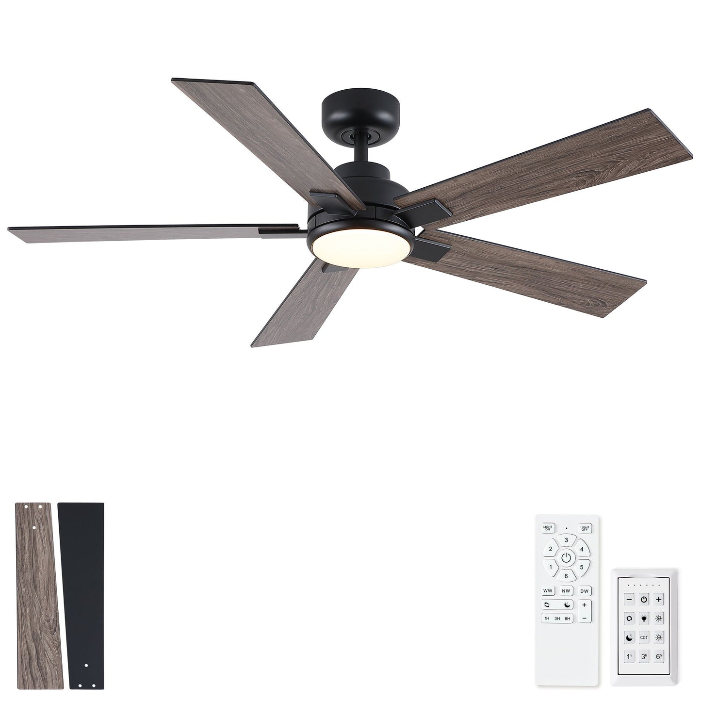 Ceiling fan by HouseOfZazla with reversible motor, integrated LED light, dimmable, wood-grain blades, remote on Tampa Home & Garden Store