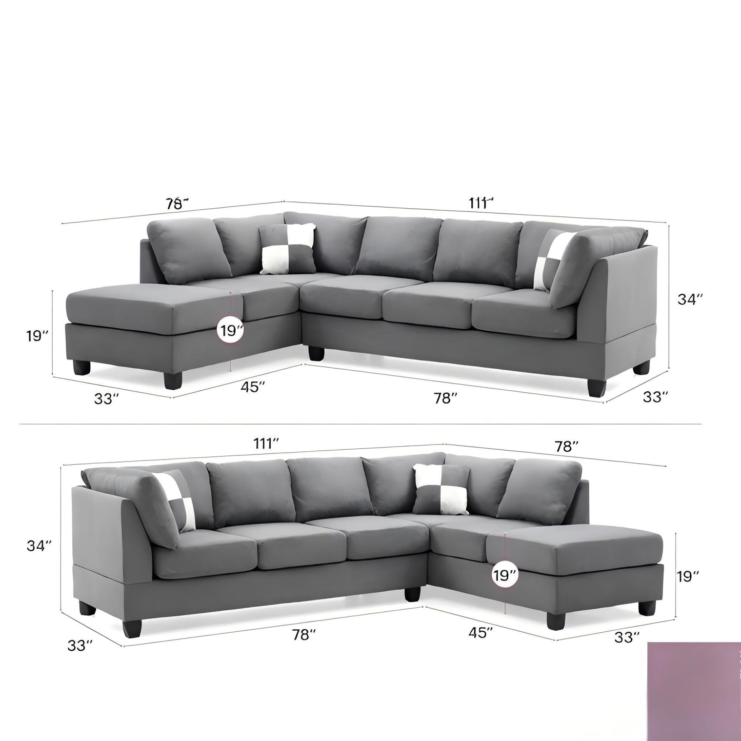 Malone Comfort Sectional stationary gray fabric sectional with chaise by HouseOfZazla on Tampa Home & Garden Store