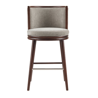 Evalyn Dove Barstool greige fabric, dark wood frame, stainless footrest, bar height 28–30in on Tampa Home & Garden Store