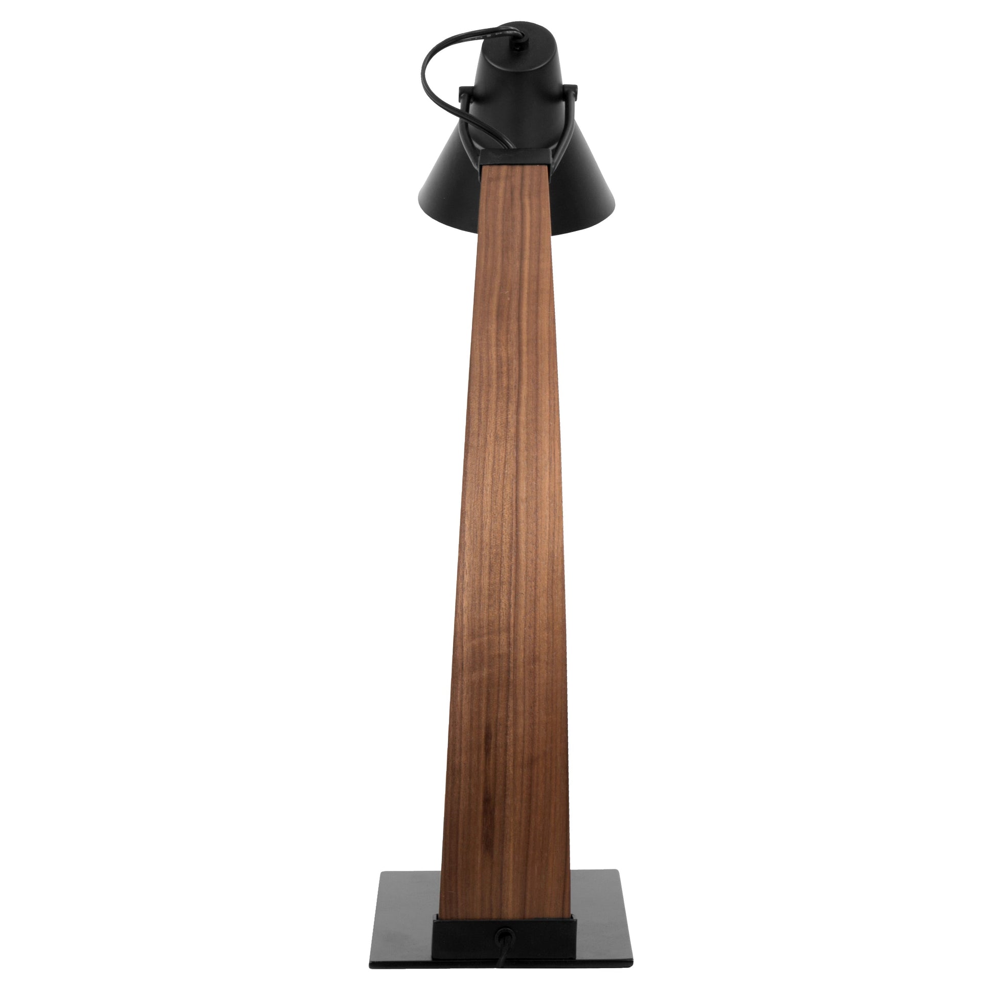Noah mid-century modern table lamp with walnut wood stem and black metal base on Tampa Home & Garden Store