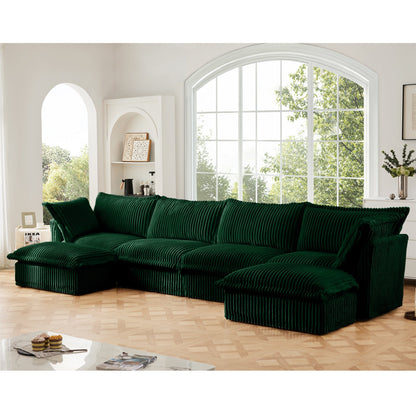 Soft Corduroy Slipcovered U Shape Sectional Sofa